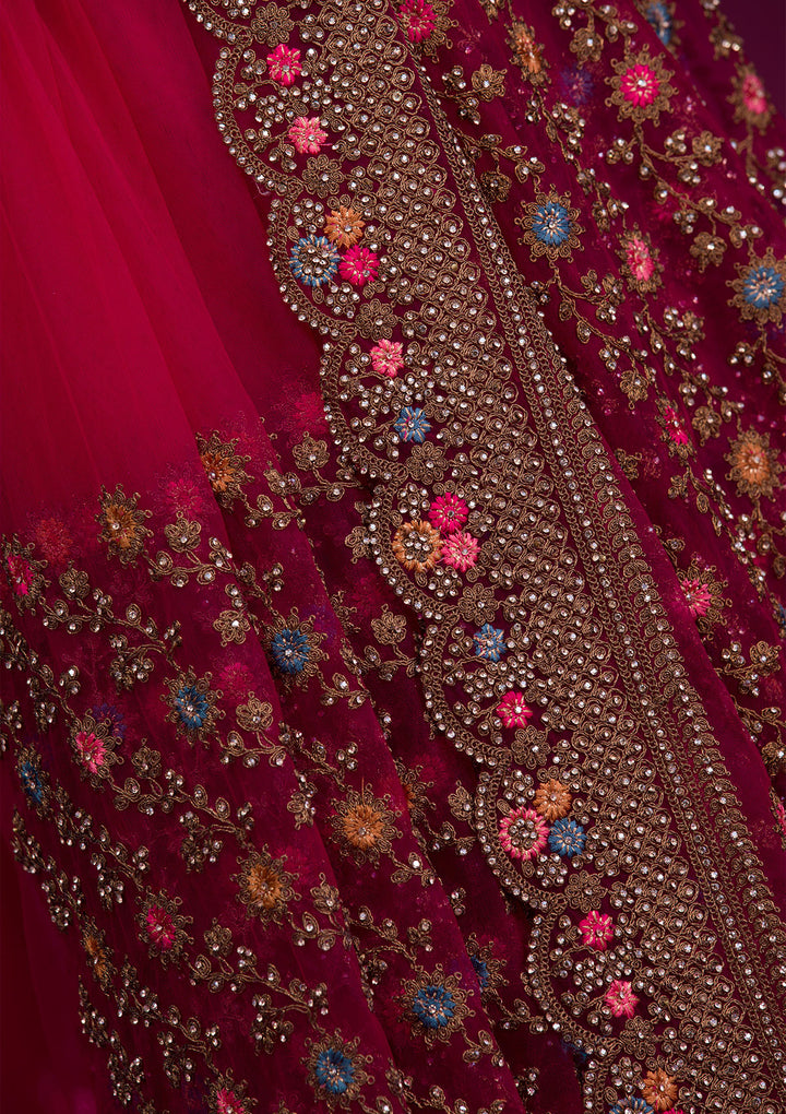 Rani Pink Zariwork Net Saree