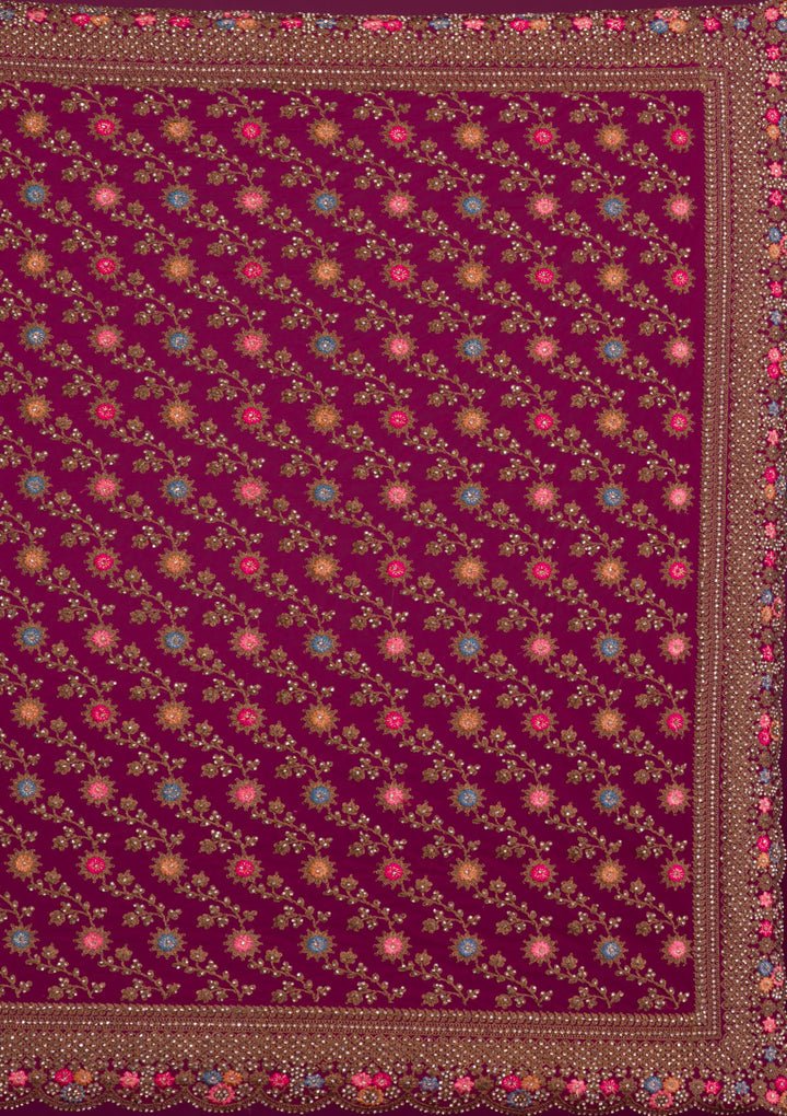 Rani Pink Zariwork Net Saree