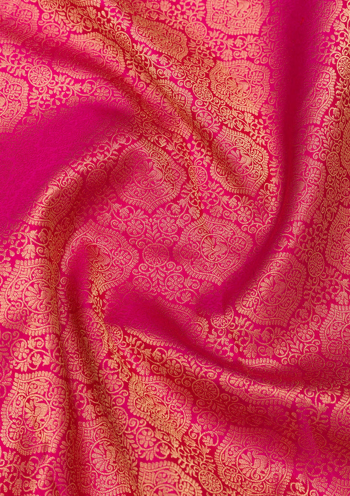 Rani Pink Silk Jaal Gold Zariwork Saree With Matching Blouse Piece