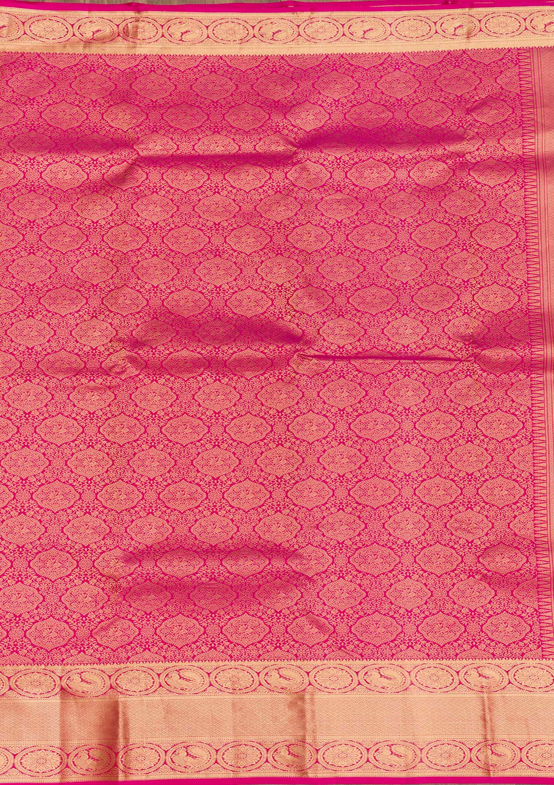 Rani Pink Silk Jaal Gold Zariwork Saree With Matching Blouse Piece