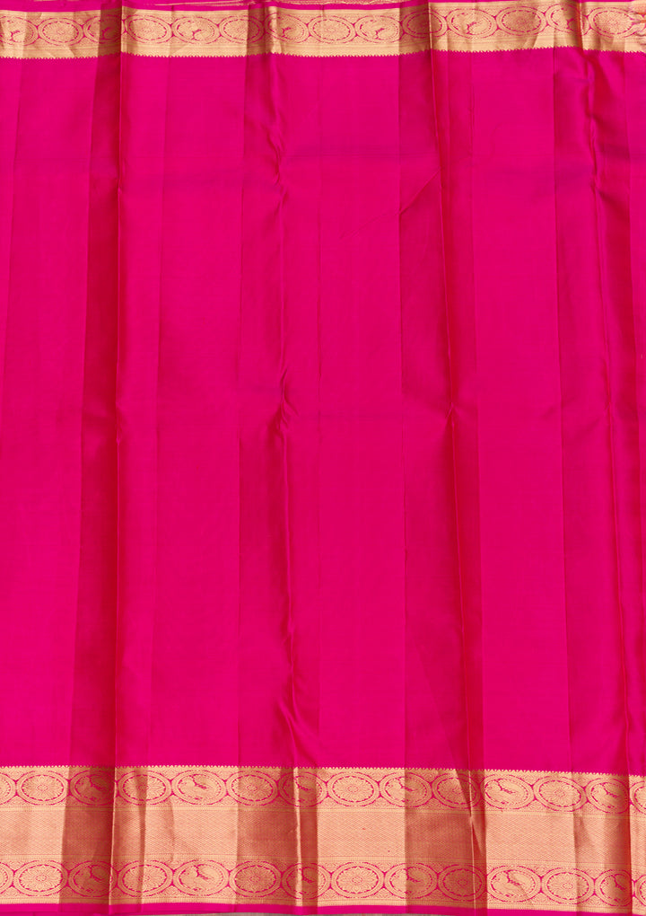 Rani Pink Silk Jaal Gold Zariwork Saree With Matching Blouse Piece