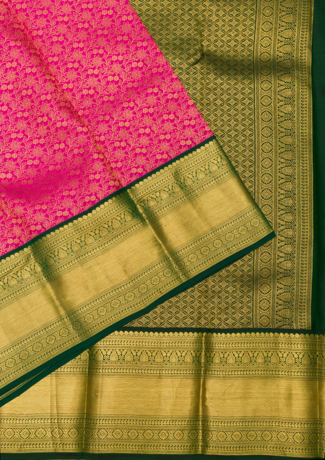Rani Pink Silk Jaal Gold Zariwork Saree With Matching Blouse Piece