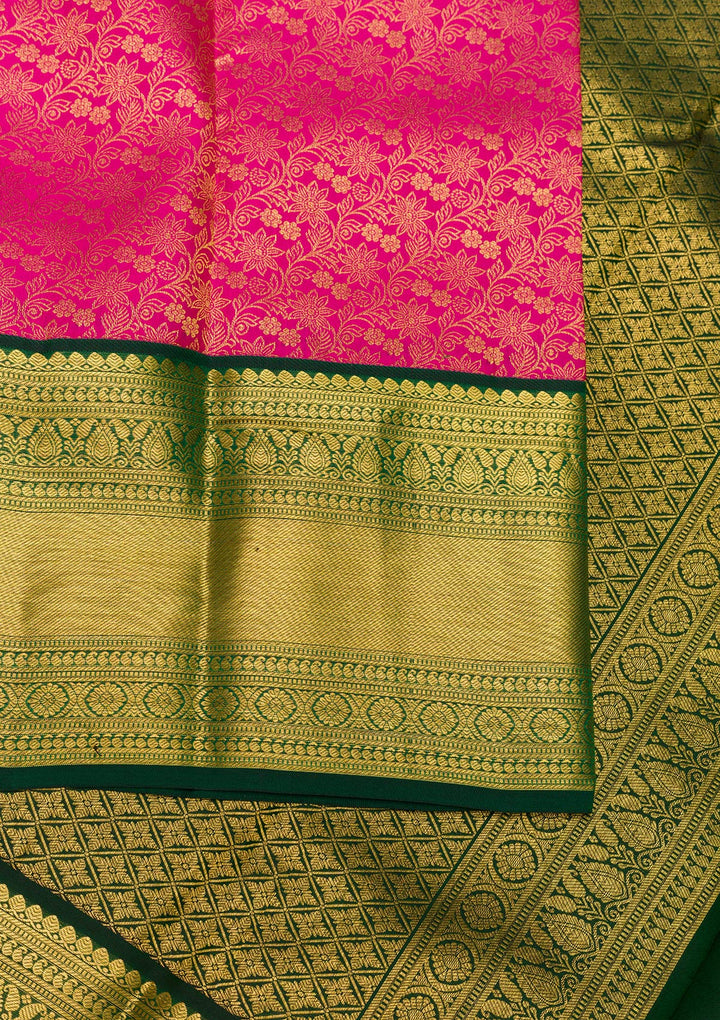 Rani Pink Silk Jaal Gold Zariwork Saree With Matching Blouse Piece
