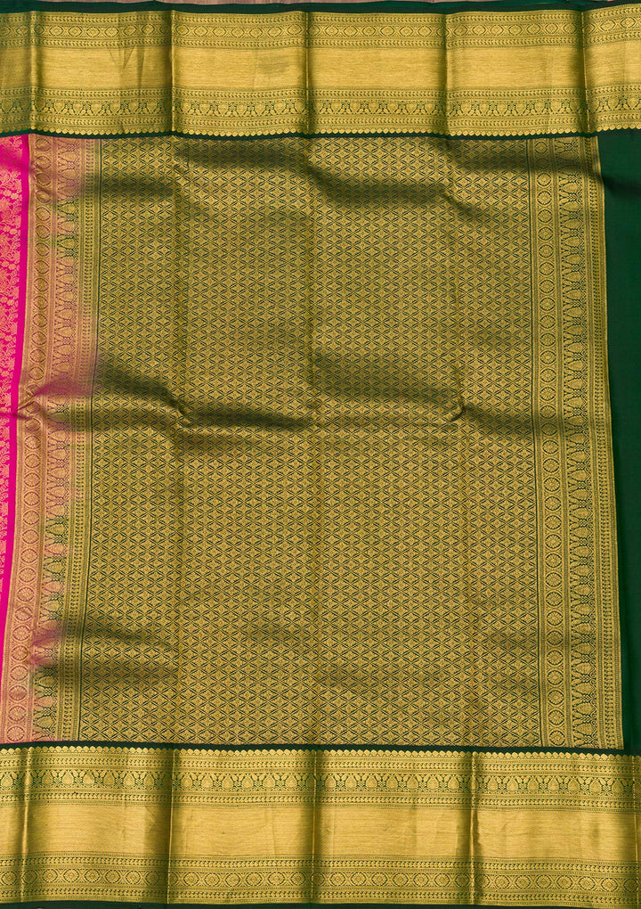 Rani Pink Silk Jaal Gold Zariwork Saree With Matching Blouse Piece