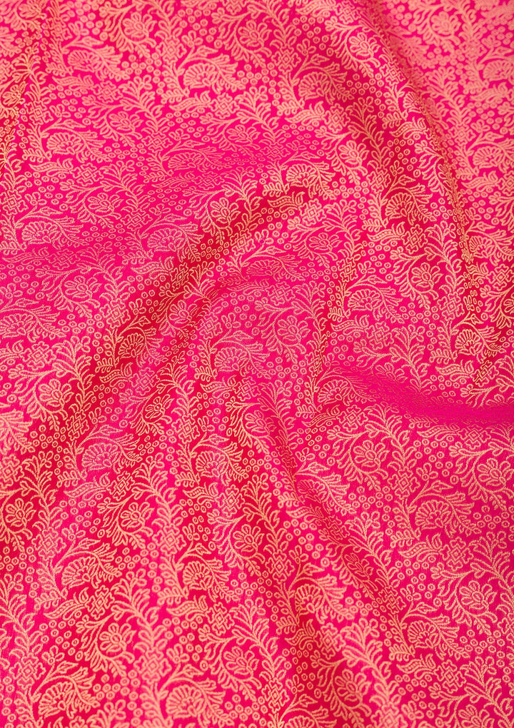 Rani Pink Silk Jaal Gold Zariwork Saree With Matching Blouse Piece