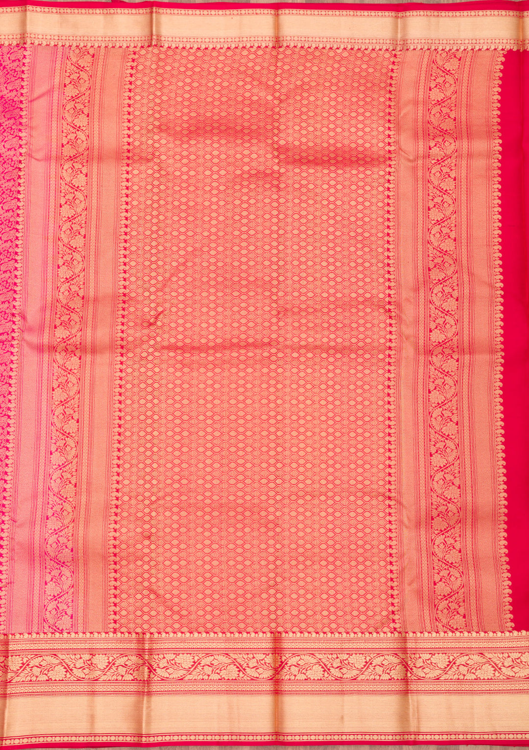 Rani Pink Silk Jaal Gold Zariwork Saree With Matching Blouse Piece