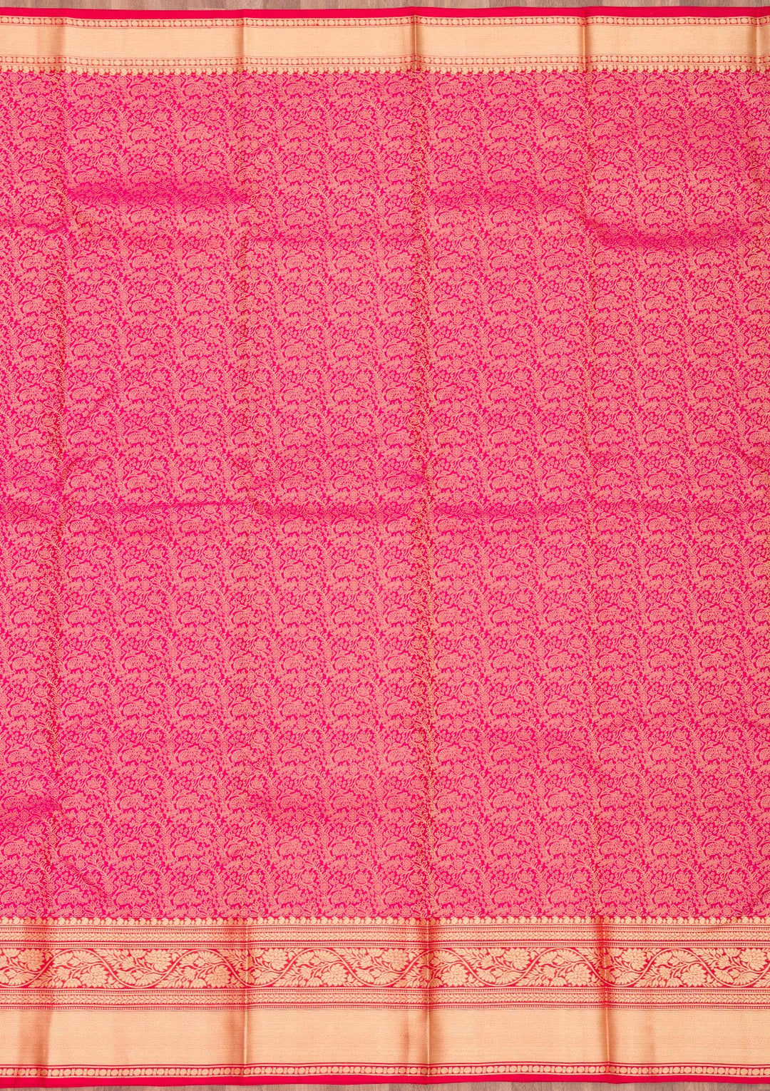 Rani Pink Silk Jaal Gold Zariwork Saree With Matching Blouse Piece