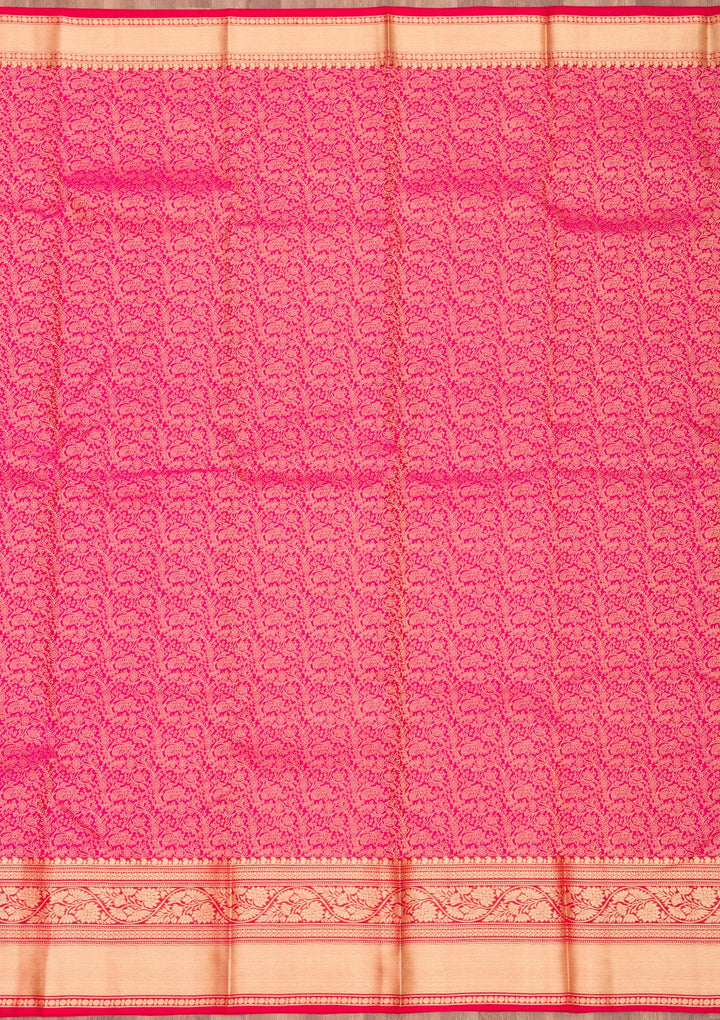 Rani Pink Silk Jaal Gold Zariwork Saree With Matching Blouse Piece