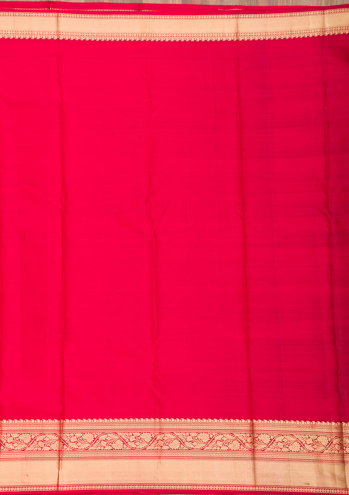 Rani Pink Silk Jaal Gold Zariwork Saree With Matching Blouse Piece