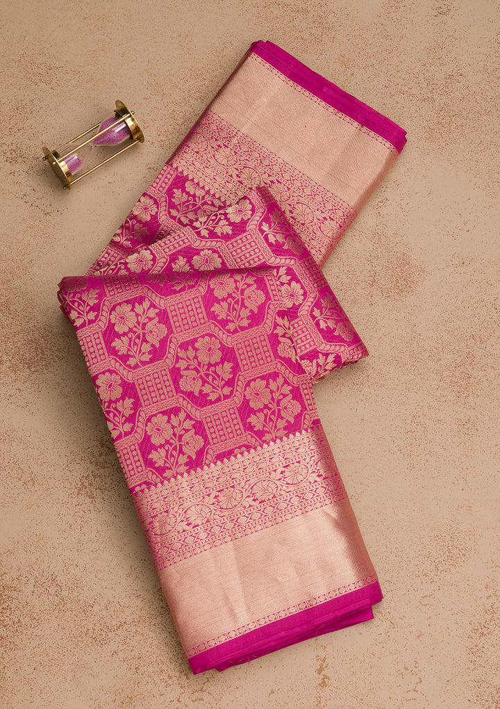 Rani Pink Zariwork Pure Silk Saree