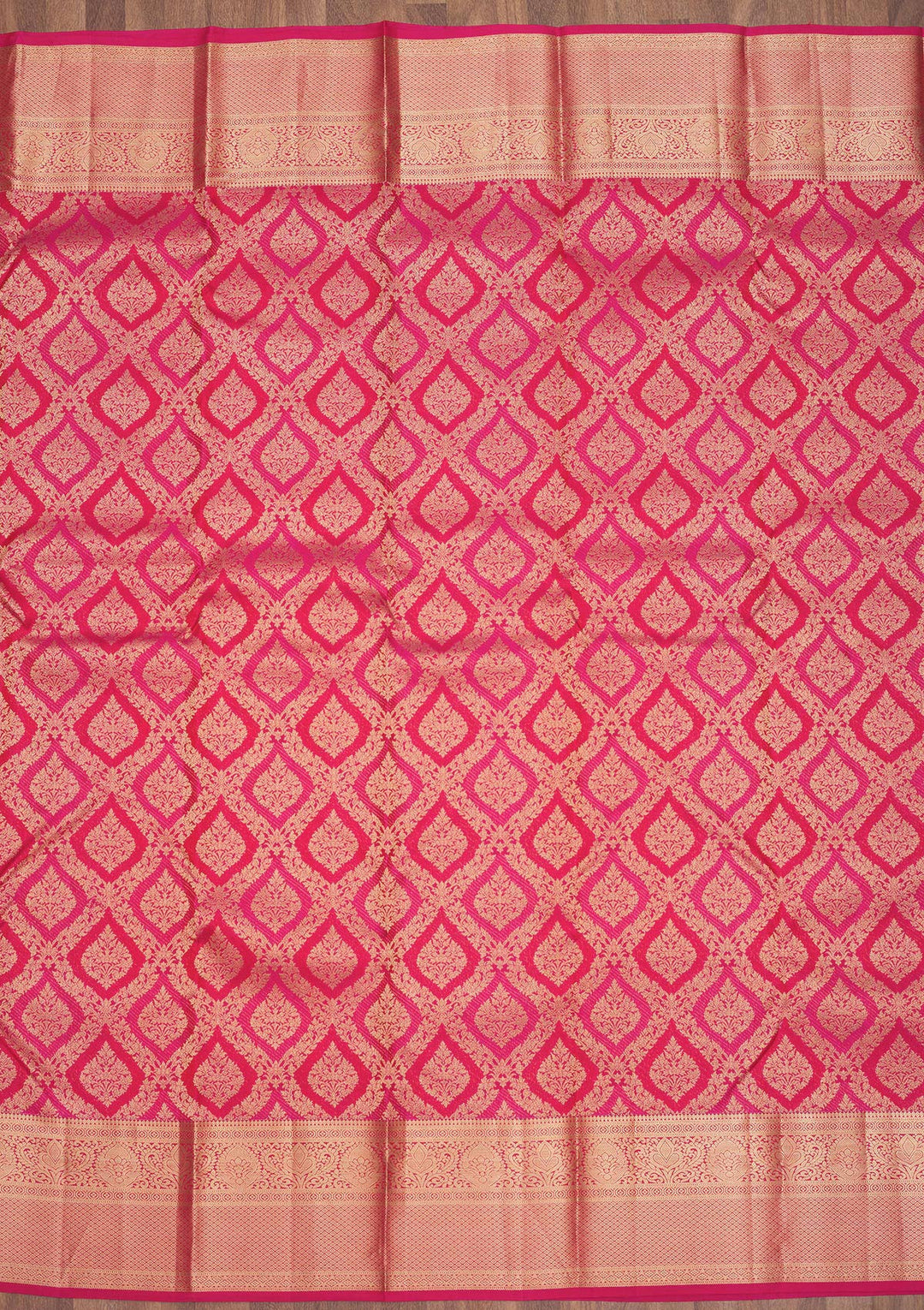 Rani Pink Pure Silk Jaal Gold Zariwork Saree With Matching Blouse Piece