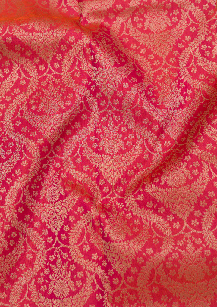 Rani Pink Pure Silk Jaal Zariwork Saree With Matching Blouse Piece