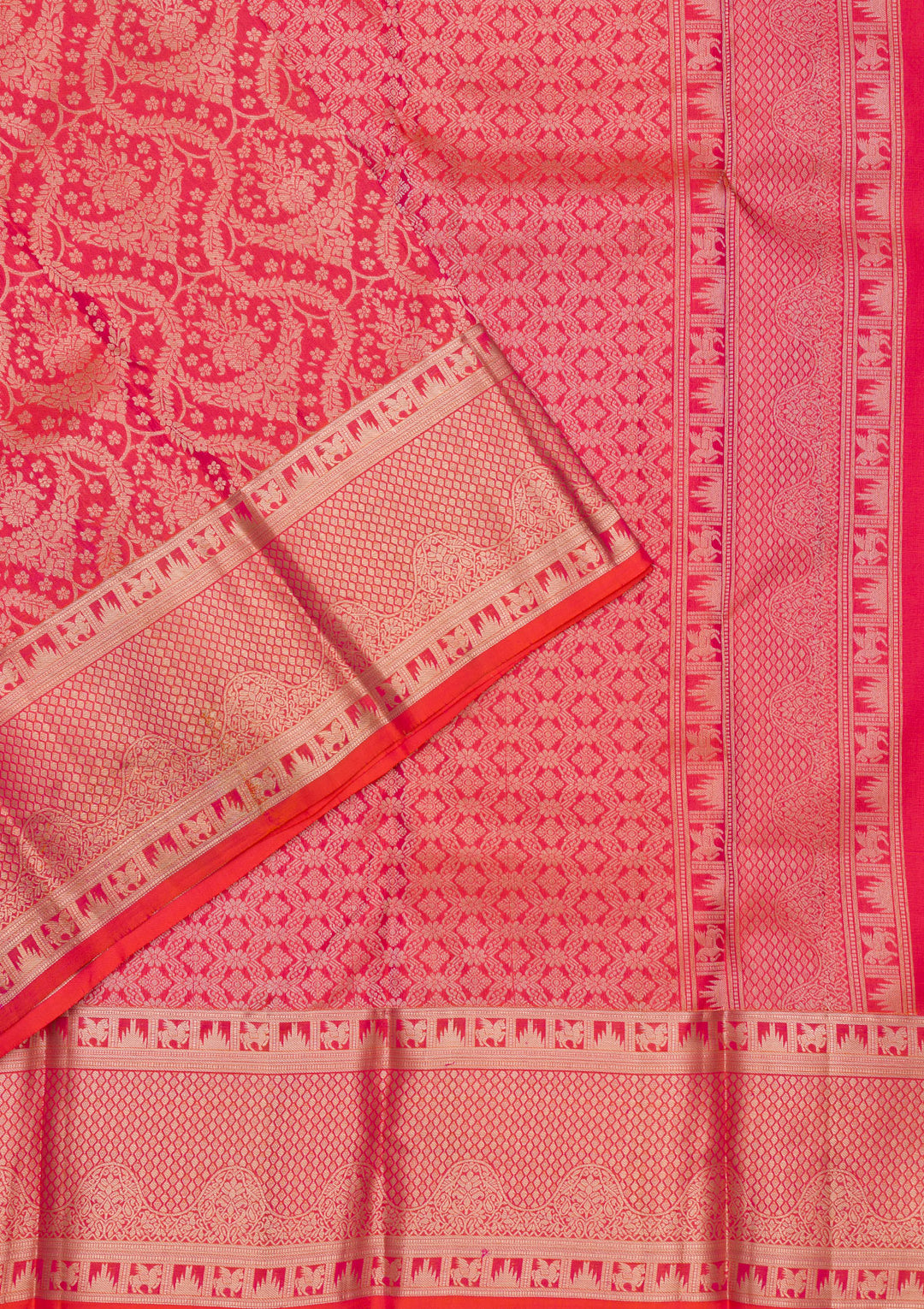 Rani Pink Pure Silk Jaal Zariwork Saree With Matching Blouse Piece