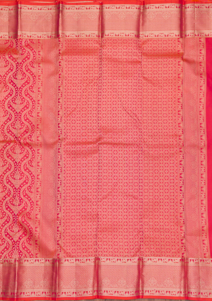 Rani Pink Pure Silk Jaal Zariwork Saree With Matching Blouse Piece