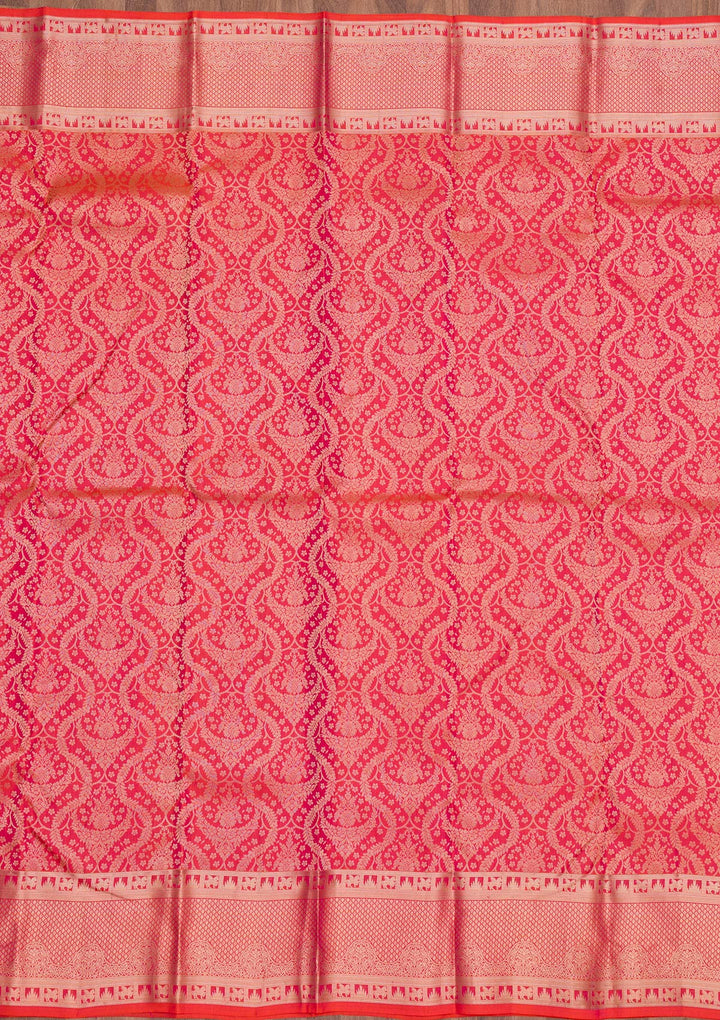 Rani Pink Pure Silk Jaal Zariwork Saree With Matching Blouse Piece