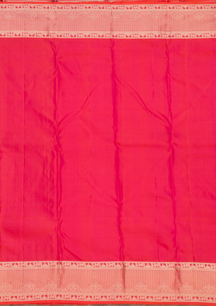 Rani Pink Pure Silk Jaal Zariwork Saree With Matching Blouse Piece