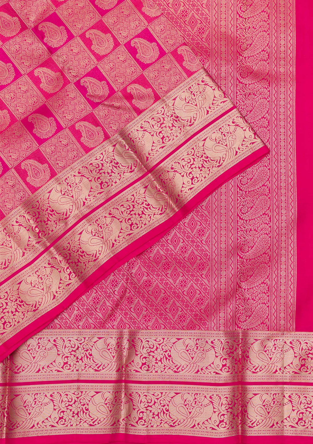 Rani Pink Pure Silk Jaal Silver Zariwork Saree With Matching Blouse Piece