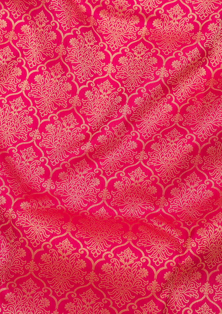 Rani Pink Silk Jaal Gold Zariwork Saree With Matching Blouse Piece