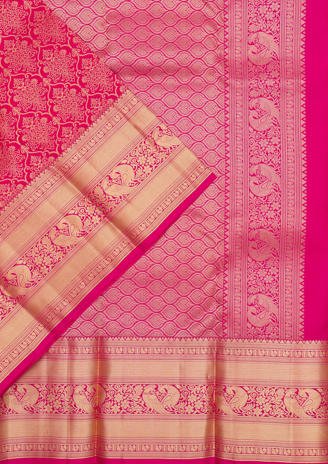 Rani Pink Silk Jaal Gold Zariwork Saree With Matching Blouse Piece