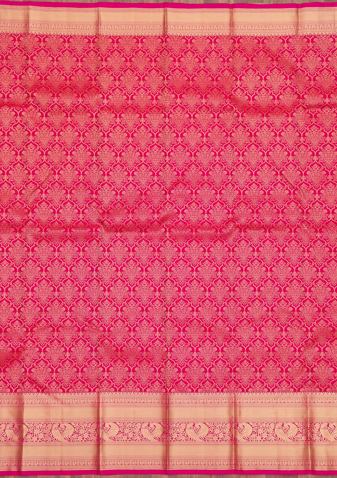 Rani Pink Silk Jaal Gold Zariwork Saree With Matching Blouse Piece