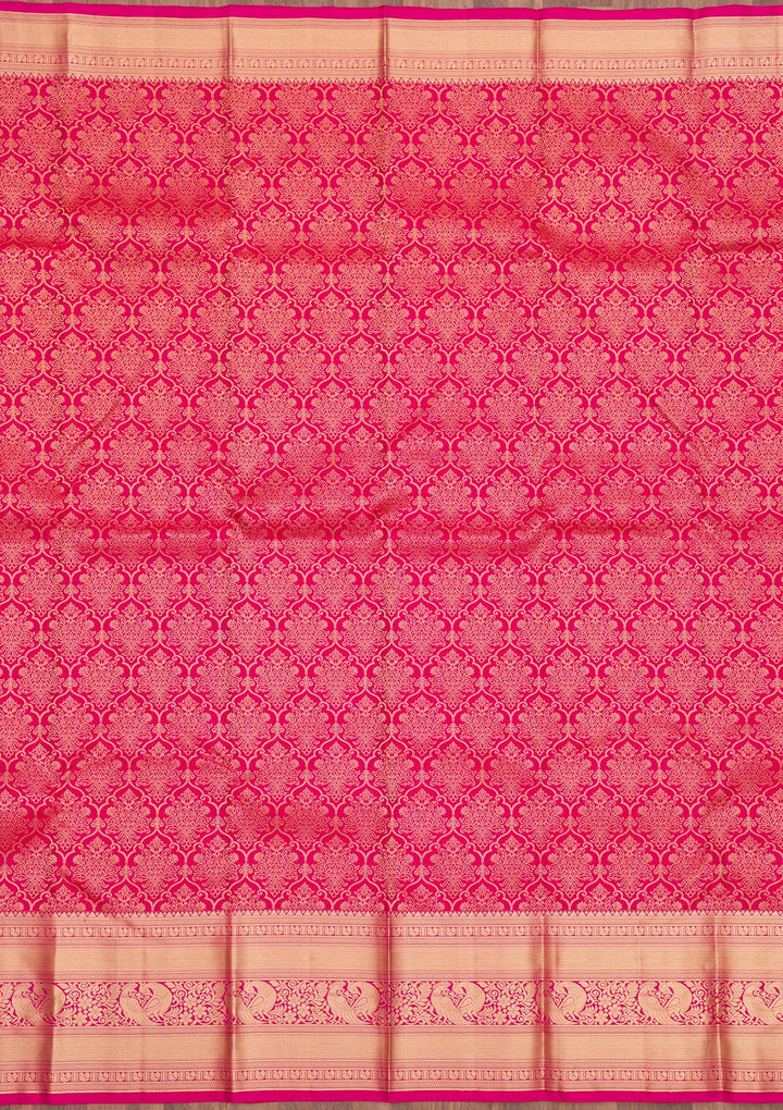 Rani Pink Silk Jaal Gold Zariwork Saree With Matching Blouse Piece