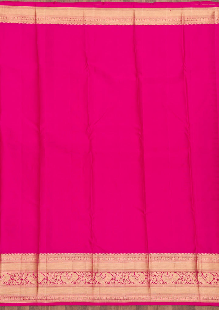 Rani Pink Silk Jaal Gold Zariwork Saree With Matching Blouse Piece