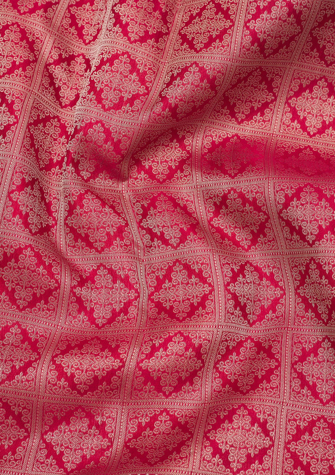 Rani Pink Pure Silk Jaal Zariwork Saree With Matching Blouse Piece