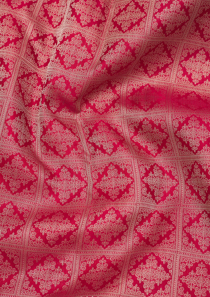 Rani Pink Pure Silk Jaal Zariwork Saree With Matching Blouse Piece