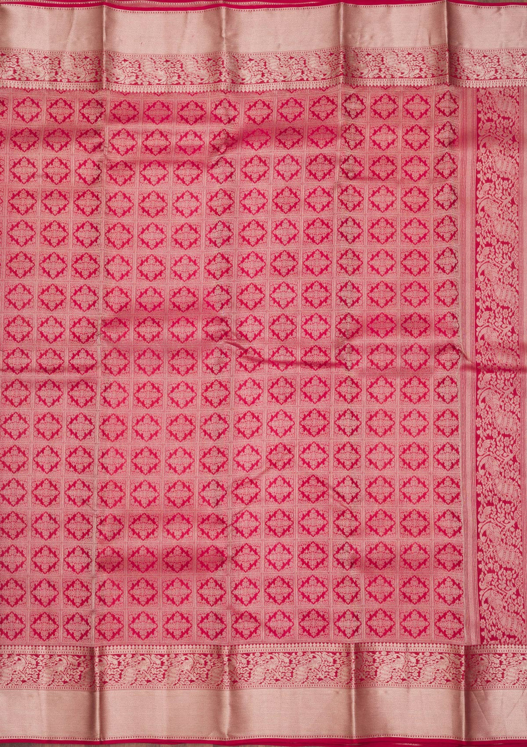 Rani Pink Pure Silk Jaal Zariwork Saree With Matching Blouse Piece
