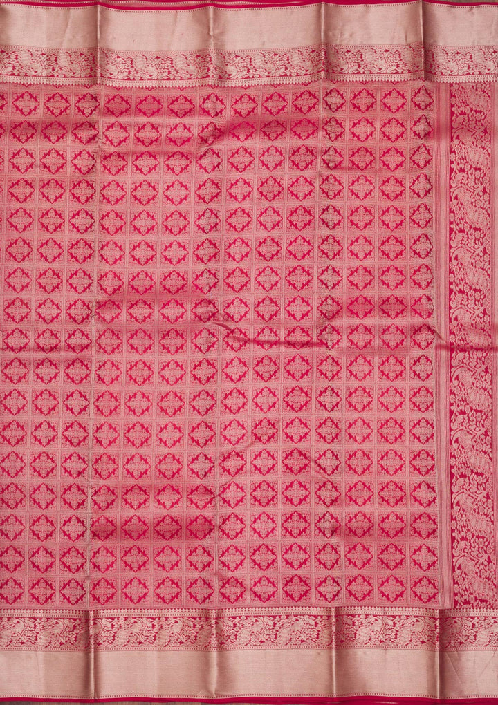 Rani Pink Pure Silk Jaal Zariwork Saree With Matching Blouse Piece