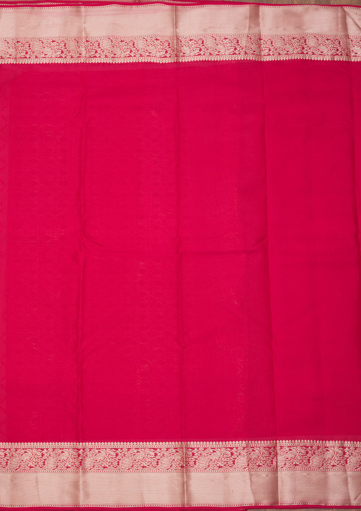 Rani Pink Pure Silk Jaal Zariwork Saree With Matching Blouse Piece