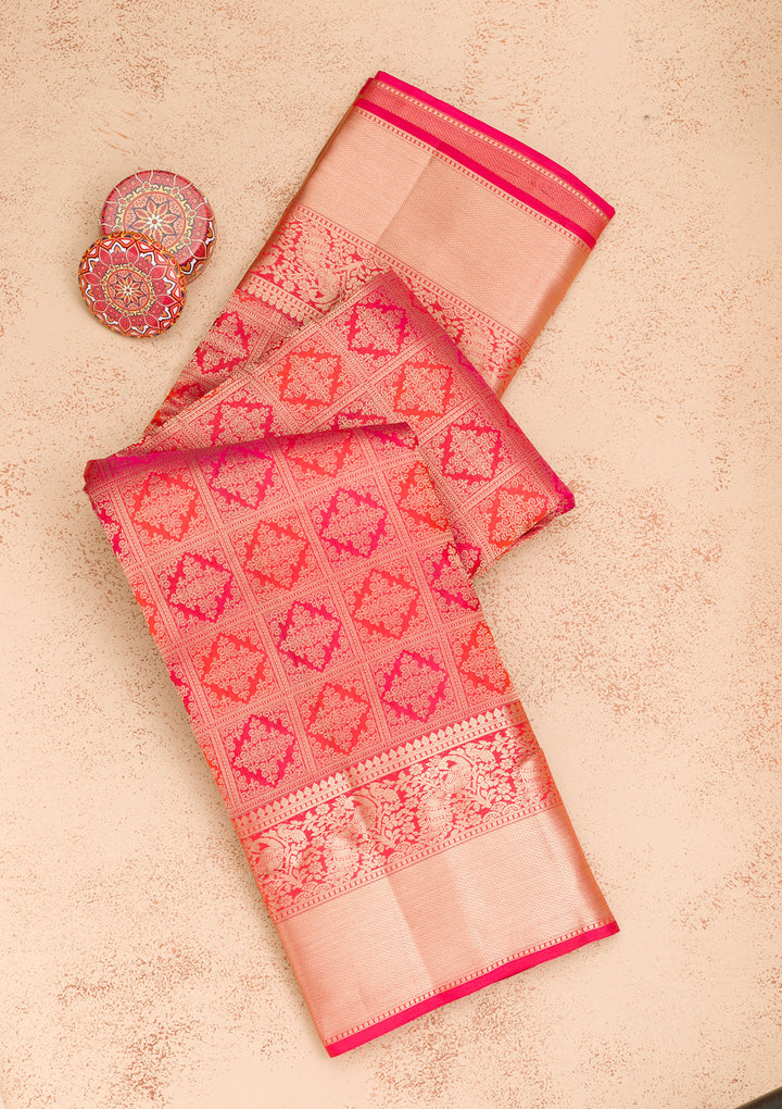 Rani Pink Zariwork Kanjivaram Pure Silk Saree