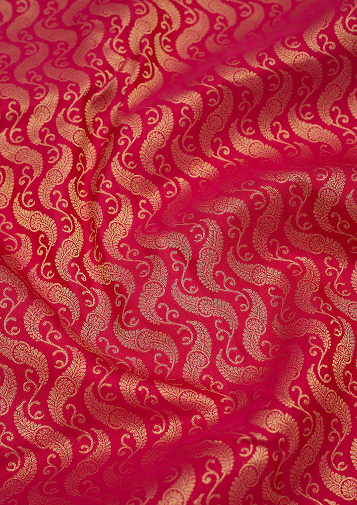 Rani Pink Silk Jaal Gold Zariwork Saree With Matching Blouse Piece
