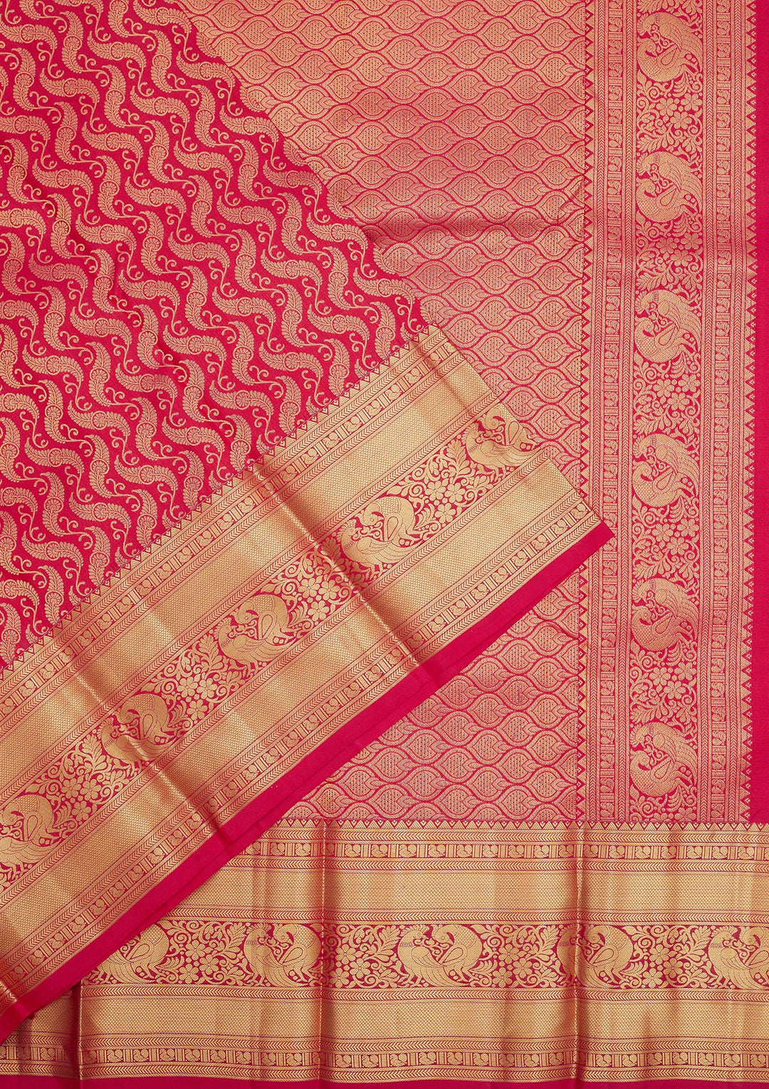 Rani Pink Silk Jaal Gold Zariwork Saree With Matching Blouse Piece