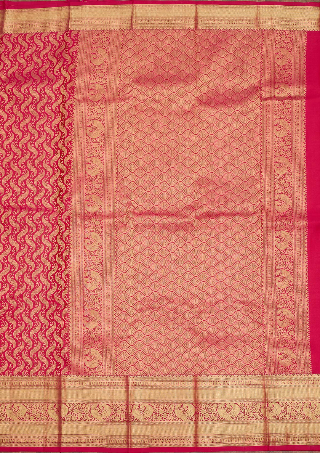 Rani Pink Silk Jaal Gold Zariwork Saree With Matching Blouse Piece
