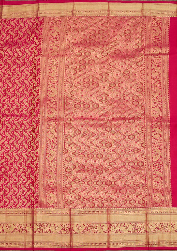 Rani Pink Silk Jaal Gold Zariwork Saree With Matching Blouse Piece