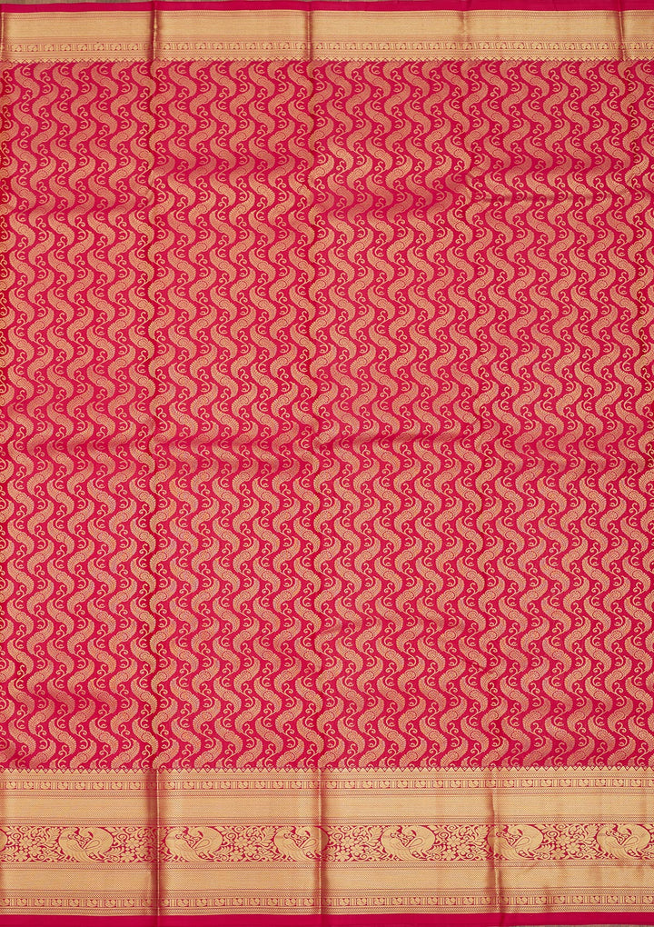 Rani Pink Silk Jaal Gold Zariwork Saree With Matching Blouse Piece
