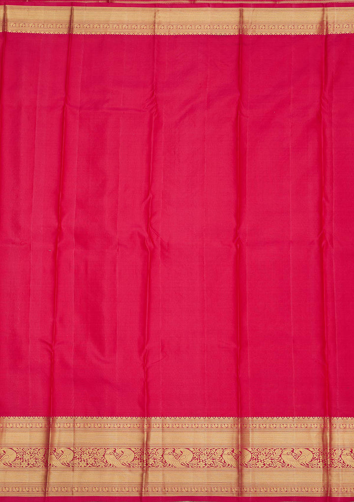 Rani Pink Silk Jaal Gold Zariwork Saree With Matching Blouse Piece