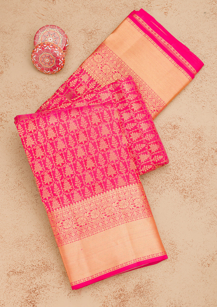 Rani Pink Zariwork Pure Silk Saree
