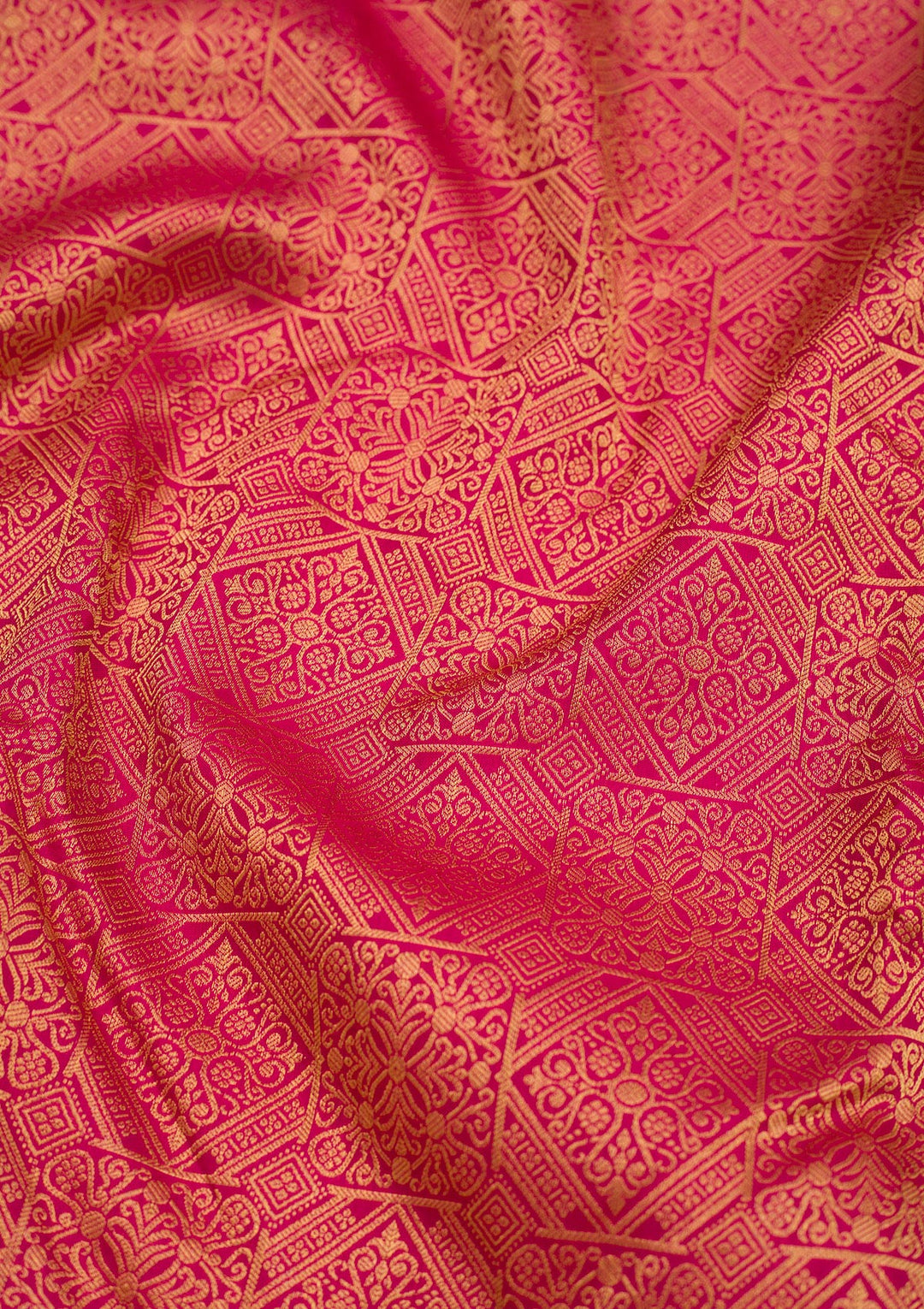 Rani Pink Silk Jaal Gold Zariwork Saree With Matching Blouse Piece
