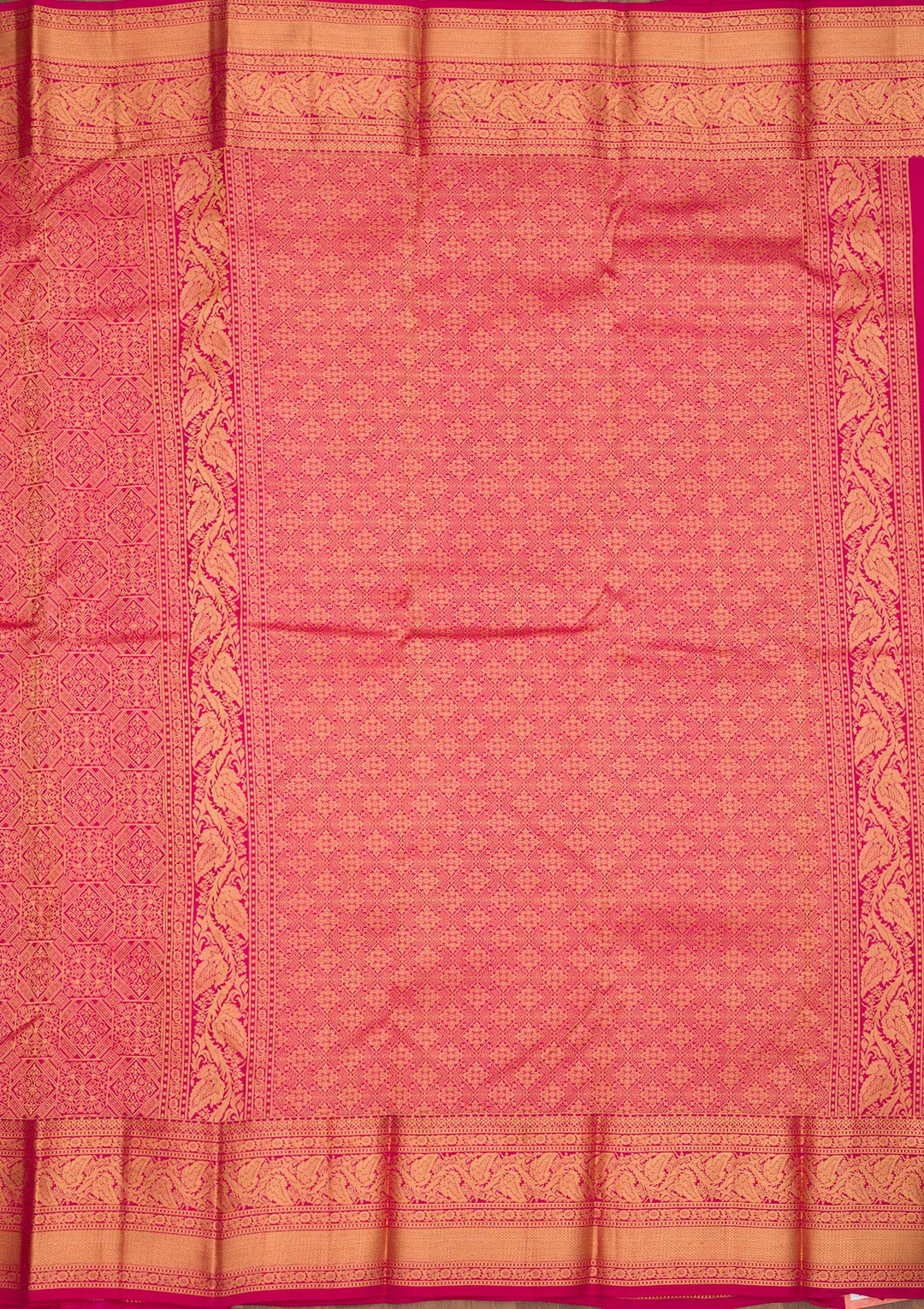 Rani Pink Silk Jaal Gold Zariwork Saree With Matching Blouse Piece
