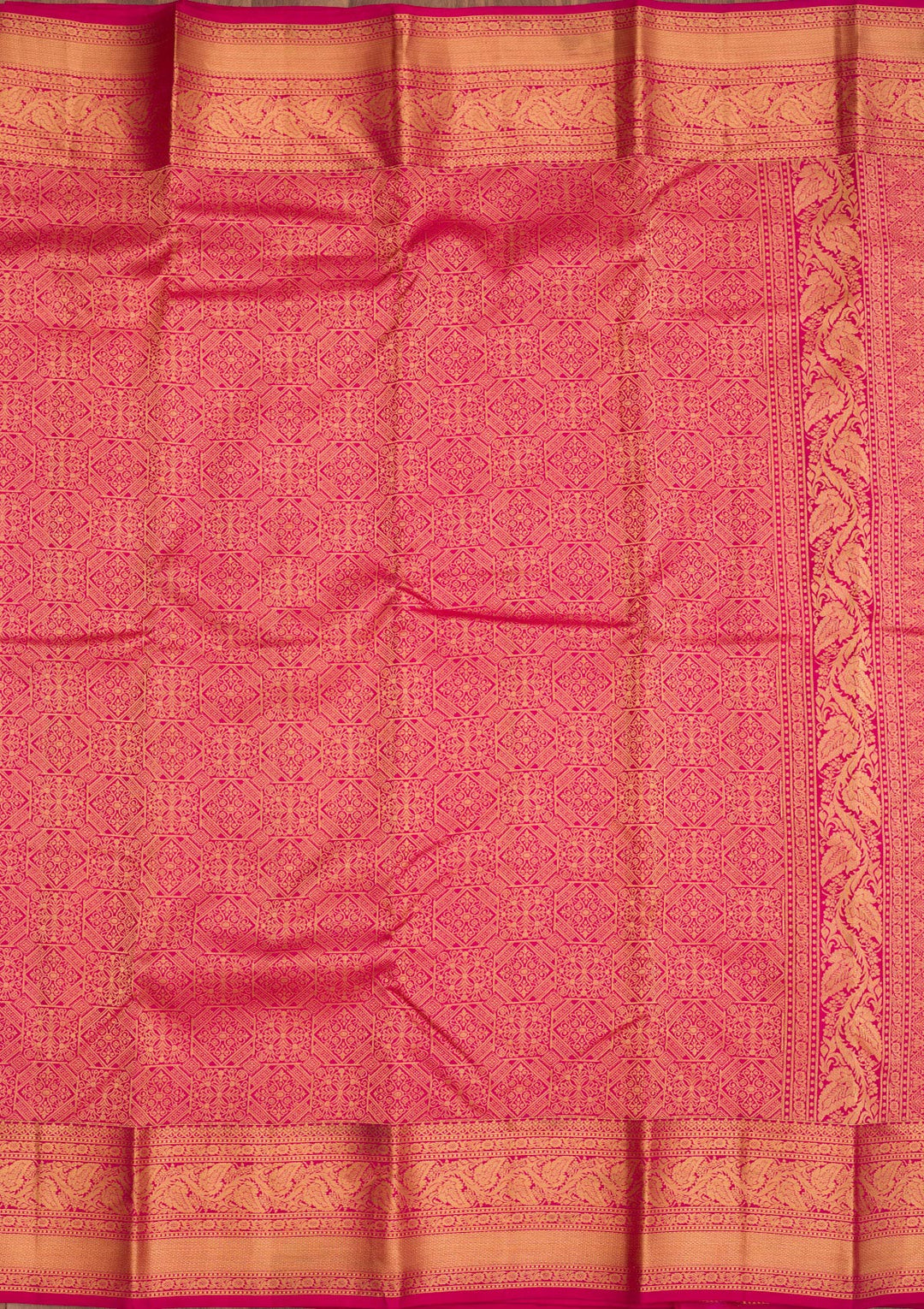 Rani Pink Silk Jaal Gold Zariwork Saree With Matching Blouse Piece