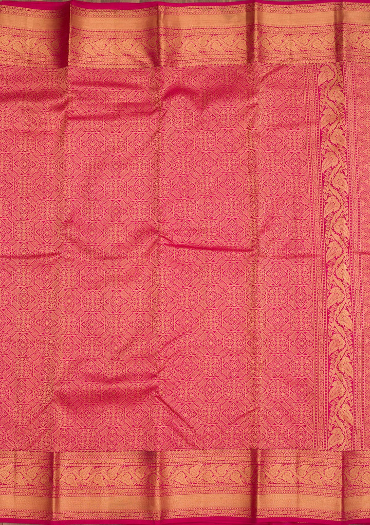 Rani Pink Silk Jaal Gold Zariwork Saree With Matching Blouse Piece