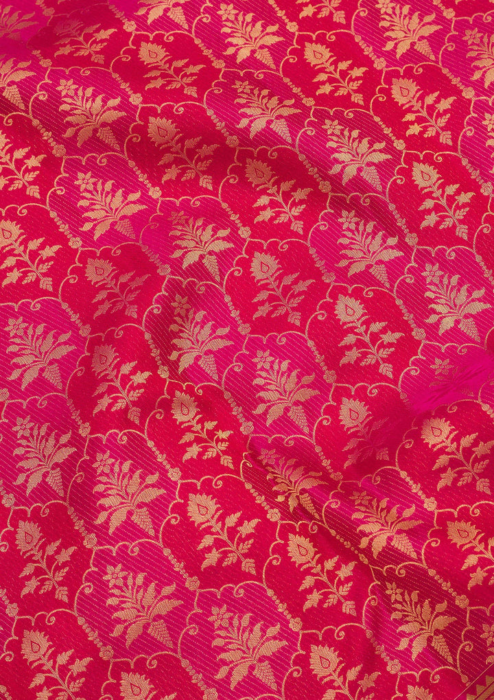 Rani Pink Silk Jaal Gold Zariwork Saree With Matching Blouse Piece