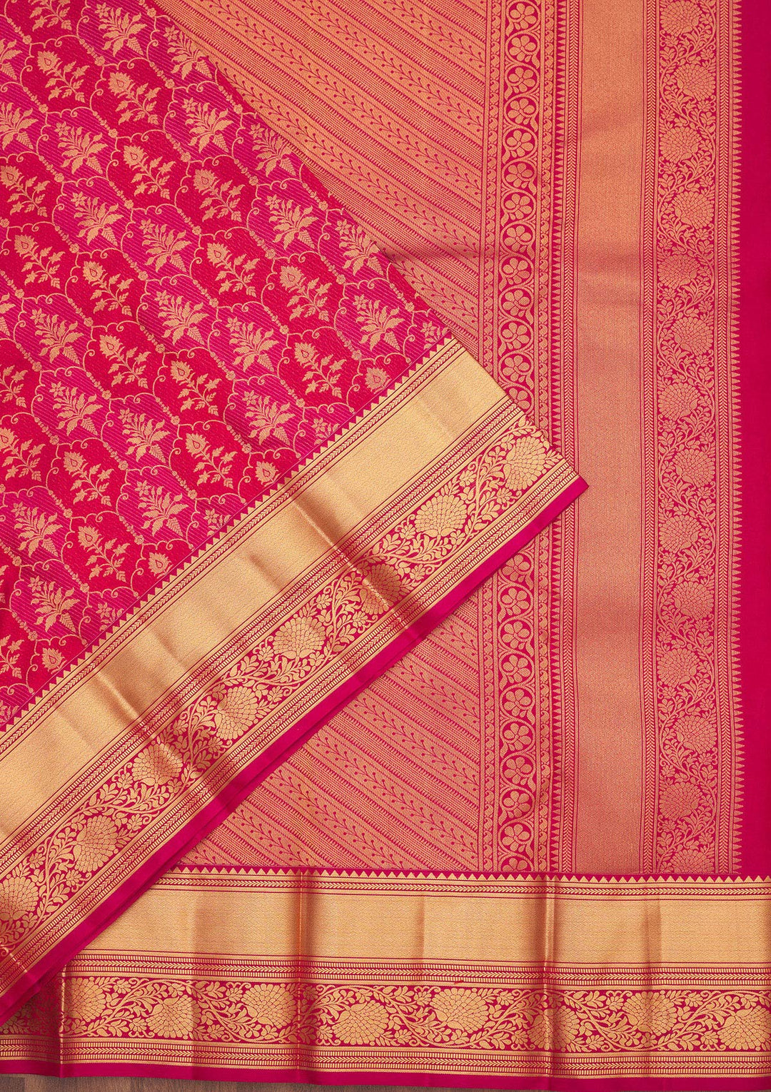 Rani Pink Silk Jaal Gold Zariwork Saree With Matching Blouse Piece