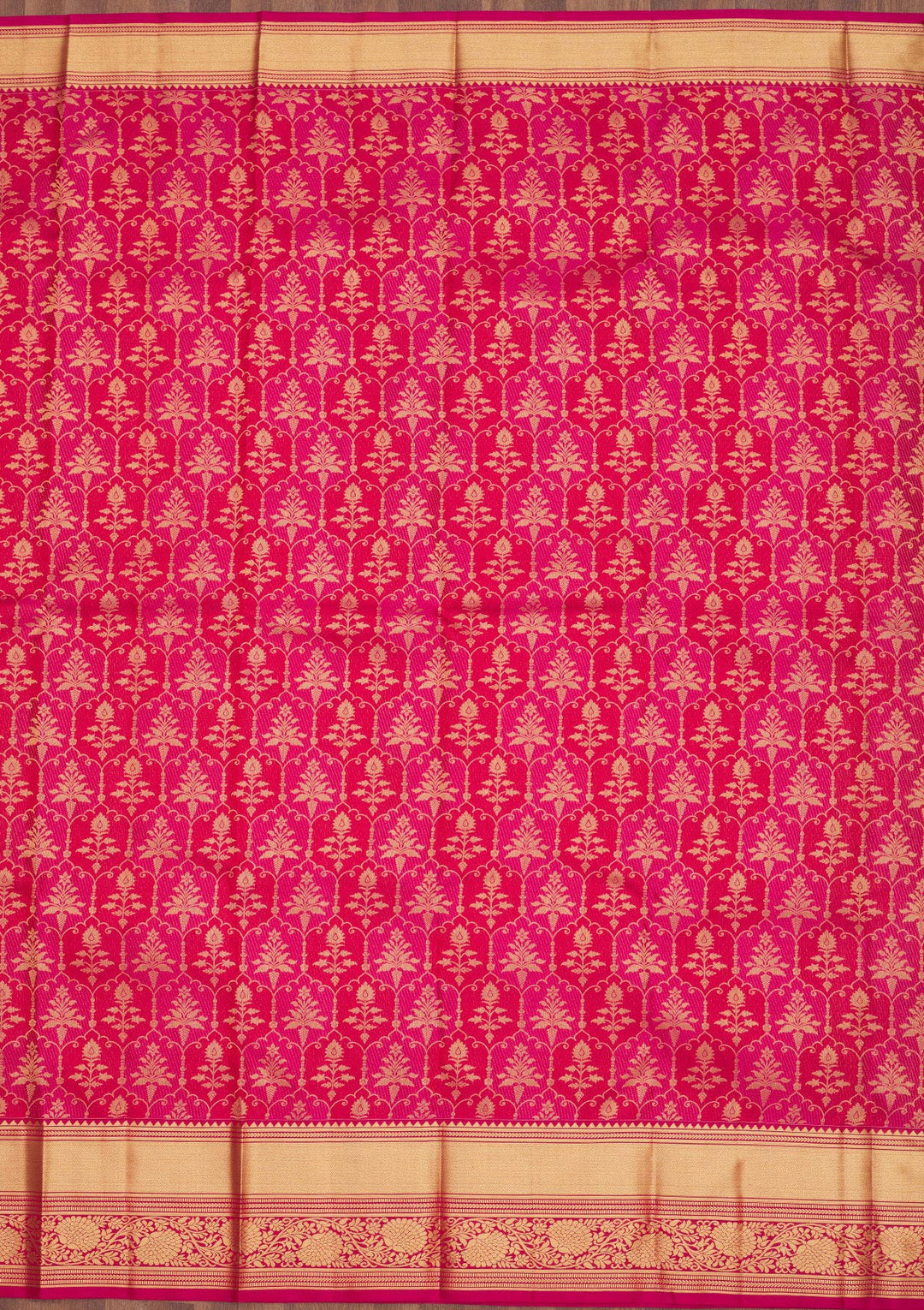 Rani Pink Silk Jaal Gold Zariwork Saree With Matching Blouse Piece