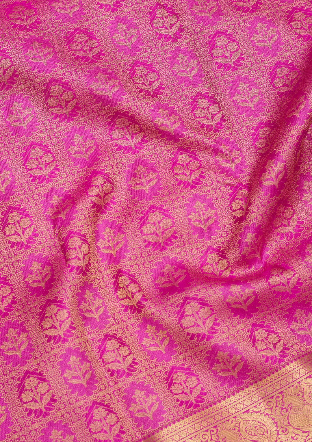 Rani Pink Silk Jaal Gold Zariwork Saree With Matching Blouse Piece