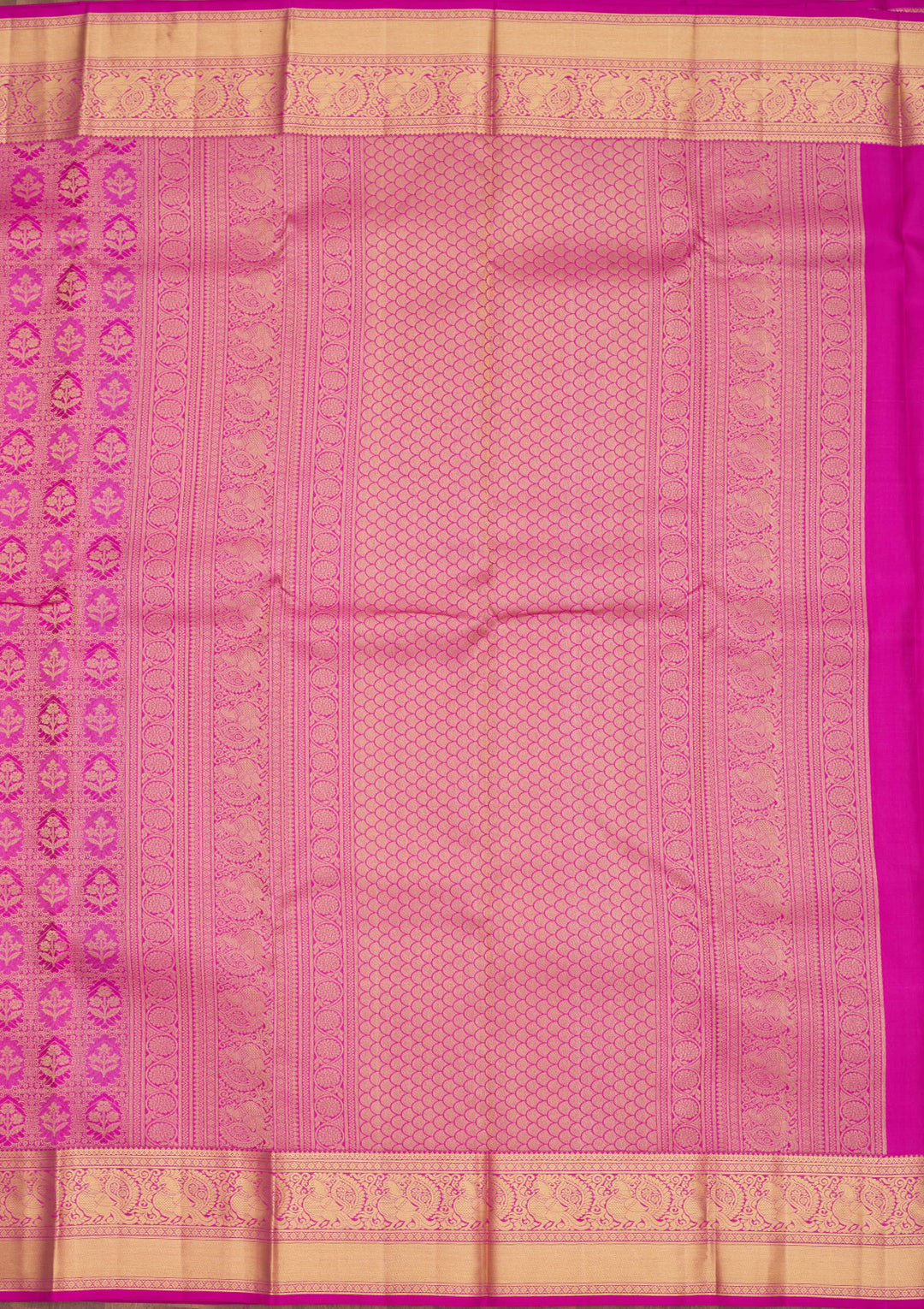 Rani Pink Silk Jaal Gold Zariwork Saree With Matching Blouse Piece