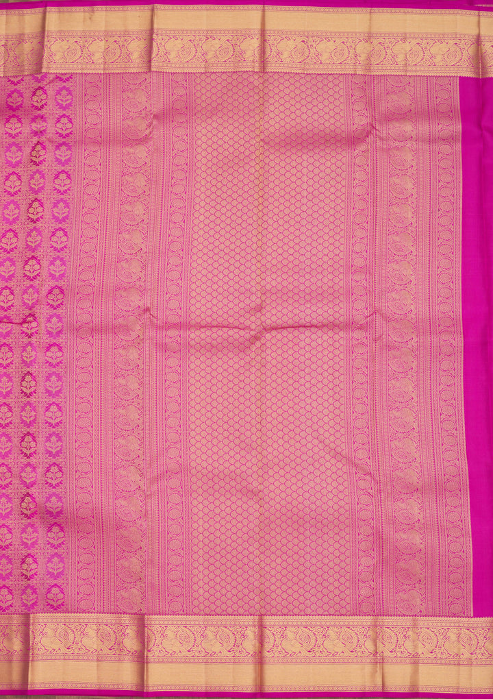 Rani Pink Silk Jaal Gold Zariwork Saree With Matching Blouse Piece