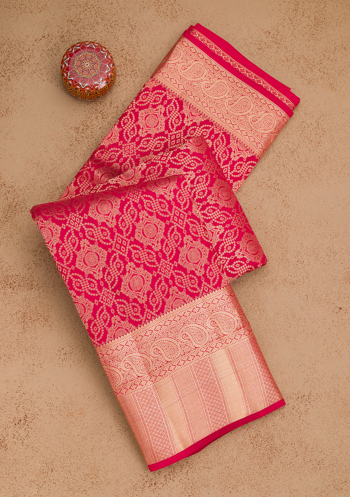 Rani Pink Zariwork Pure Silk Saree